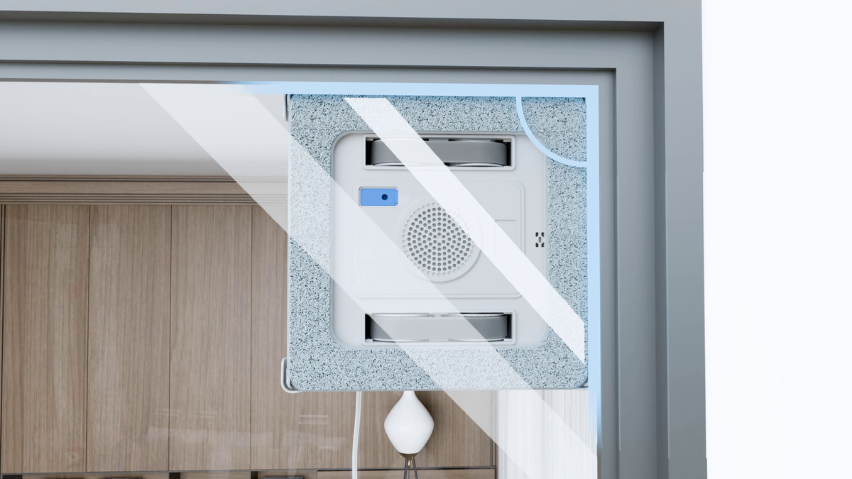 Nettoyage parfait des angles avec sa microfibre à vrai angle droit, robot lave vitre SQ+